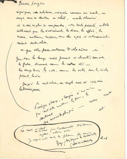 Paul valéry (1871-1945) Manuscrit autographe, Jeune Parque; 1 page et demie petit...