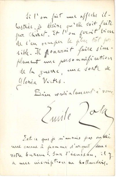 Emile zola L.A.S., Paris 16 janvier 1892, à son confrère [Paul Ginisty, rédacteur...