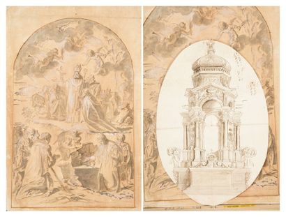 Ecole Italienne du XVIIIe siècle 
Recto: Projet de maître-autel
Plume et encre noire,...