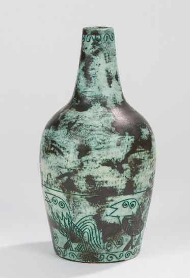 JACQUES BLIN (1920-1995) Vase formant pied de lampe, de forme ovoïde et à haut col...