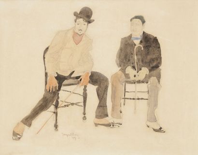 Jacques VILLON (1875-1963) 
Deux hommes assis, 1899
Aquarelle sur traits de mine...