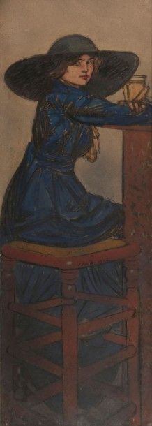 Maxime DETHOMAS (1867-1929) 
Femme au bar, 1912
Gouache, crayon noir et pastel sur...