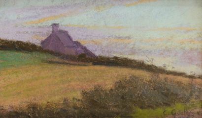 Charles-Victor GUILLOUX (1866-1946) 
Paysage à la chaumière, 1892
Pastel.
Signé et...