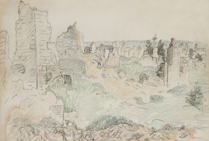 Henri LEBASQUE (1865-1937) 
Ruines de guerre, vers 1917
Dessin au crayon noir et...