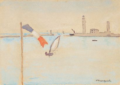 Albert Marquet (1875-1947) 
Voilier et drapeau dans la port de Sète, 1924
Aquarelle.
Signée...