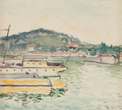 Albert Marquet (1875-1947) 
Dans le port, vers 1932
Aquarelle.
Monogrammée en bas...