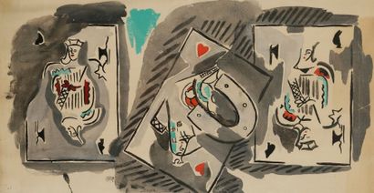 Ismaël de la SERNA [espagnol] (1897-1968) 
Carte à jouer
Aquarelle.
Signée en bas...