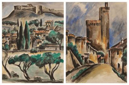 Jean du MARBORE (1896-1933) 
Villeneuve-lès-Avignon, 1928
2 aquarelles et encre.
Signées,...