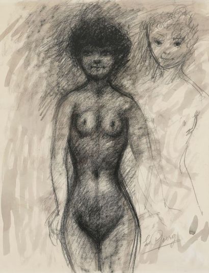 Edouard Goerg (1893-1969) 
Deux femmes nues à mi-corps, vers 1940
Dessin au fusain...