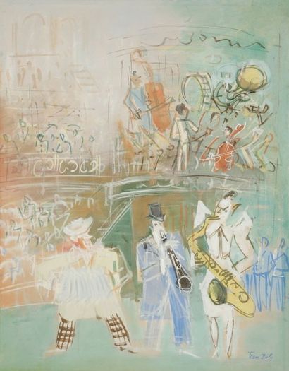 Jean DUFY (1888-1964) 
Au cirque
Gouache.
Signée en bas à droite.
60,5 x 47 cm
