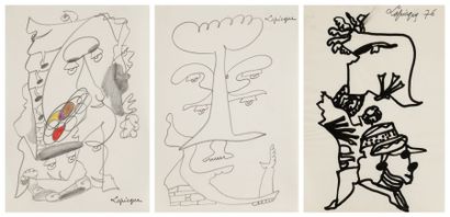 Charles LAPICQUE (1898-1988) 
Composition aux figures, vers 1976-77-82
3 dessins...