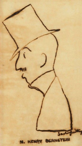 Sacha guitry (1885-1957) 
Portrait-charge de Henri Bernstein
Dessin à l'encre sur...