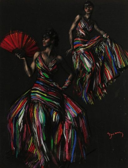 Étienne-Adrien DRIAN (1885-1961) 
Élégantes
Gouache et crayons de couleur.
Signée...