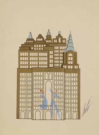 Romain de Tirtoff ERTE (1892-1990) 
Building, projet de décor
Gouache.
Signée en...