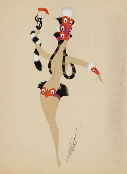 Romain de Tirtoff ERTE (1892-1990) 
Madagascar, projet de costume
Gouache.
Signée...