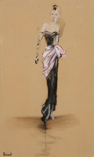 Christian BÉRARD (1902-1949) 
Femme en robe du soir au drapé rose - Modèle de Jeanne...