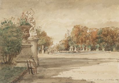 François-Victor SABATIER (1823-1891) Paris, jardin des Tuileries, 15 octobre 1885...