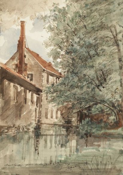 François-Victor SABATIER (1823-1891) 
Chantilly, vue prise de chez Joret à Gouvieux
Aquarelle.
Signée...