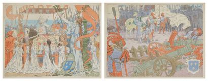 Edouard TOUDOUZE (1848-1907) 
Scènes du Moyen Âge
2 aquarelles.
Non signées.
32 x...