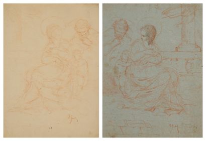 CHARLES MAURIN (1856-1914) 
Sainte Famille
2 dessins à la sanguine.
Signés en bas...