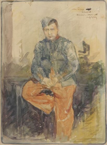 Albert GLEIZES (1881-1953) 
Portrait de Linard en militaire, 1905
Aquarelle.
Signée,...