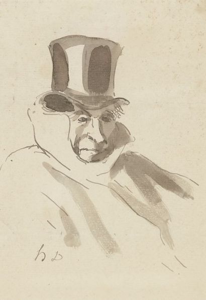 Honoré DAUMIER (1808-1879) 
Portrait d'un bourgeois
Dessin à l'encre et lavis d'encre.
Monogrammé...