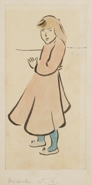 GEORGE BOTTINI (1874-1907) 
Jeune fille à la robe rose, vers 1897
Aquarelle et encre...