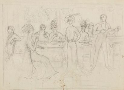 GEORGE BOTTINI (1874-1907) 
Au restaurant
Dessin à la mine de plomb sur vélin (avec...