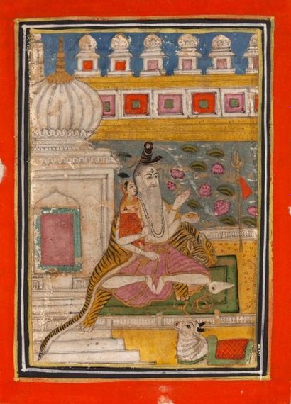 null Shiva et sa parèdre, Inde centrale, XVIIIe siècle
Gouache sur page cartonnée,...