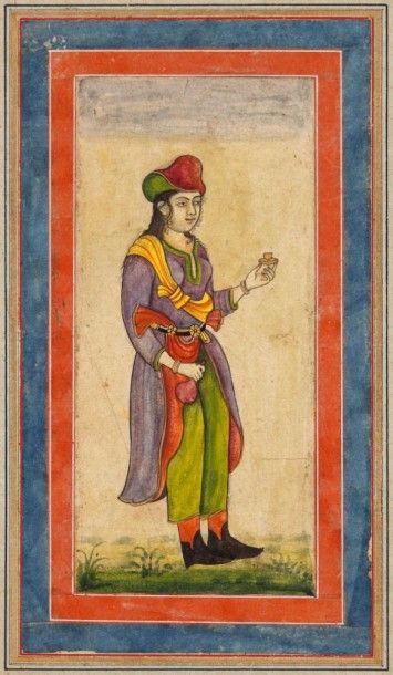 null Jeune femme en habits européens dans le style persan, Inde du Nord, XIXe siècle
Miniature...