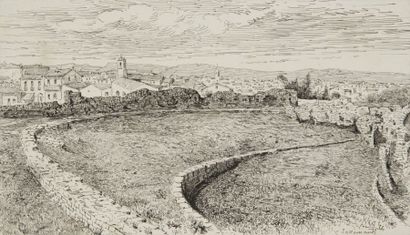 Charles LALLEMAND (1826 - 1904) 
Paysage de Tunisie (Terourba)
5 dessins à l'encre...