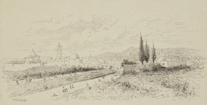 Charles LALLEMAND (1826 - 1904) 
Paysage de Tunisie (Terourba)
5 dessins à l'encre...