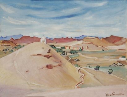 Franck SLOAN (1900 - 1984) 
Maroc, Kasbah Ismaïlia à Taouirt, 1937
Huile sur papier...