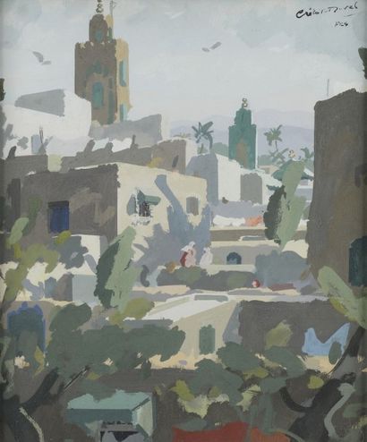Raymond CRETOT - DUVAL (1895 - 1986) 
Fez, vers 1955
Gouache.
Signée et située en...