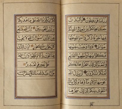 null Compilation de sourates de Coran, signée, Iran, daté 1329 H./1911
Manuscrit...