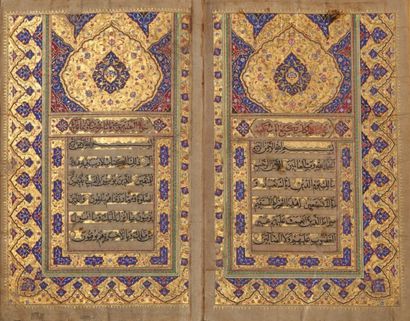 null Grand Coran, signé, Iran qâjâr, daté 1243 H./1827
Manuscrit sur papier, de treize...