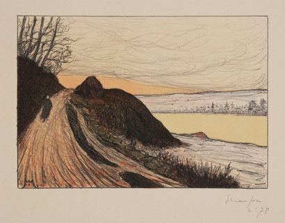 Maxime MAUFRA (1861-1918) 
Le Chemin au bord de la mer. 1893. Lithographie. 290 x...