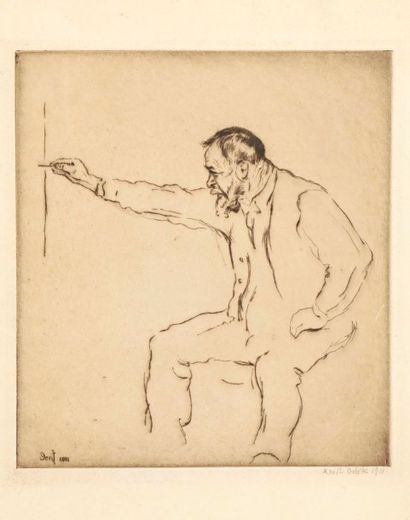 Emil Orlik (1870-1932) 
Portrait d'Hodler dessinant. 1911. Eau-forte. 216 x 245....