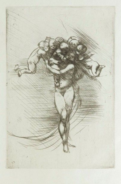 Auguste RODIN (1840-1917) 
Le Printemps. 1883. Pointe sèche. 100 x 148. Delteil 4;...