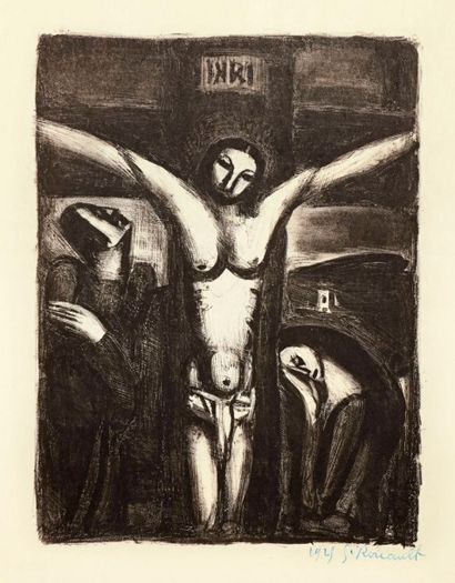 Georges ROUAULT (1871-1958) 
Christ en croix. 1925. Lithographie. 225 x 305. Chapon...