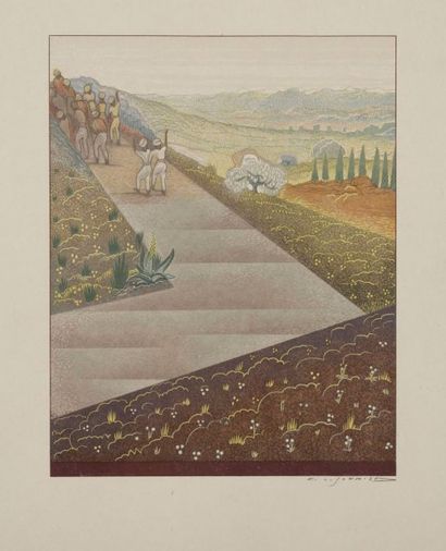 François-Louis SCHMIED (1873-1941) 
La Queue de la colonne. Illustration pour R. Kipling,...
