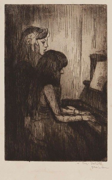 Théophile-Alexandre STEINLEN (1859-1923) 
Deux fillettes au piano. 1903. Eau-forte....