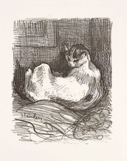 Théophile-Alexandre STEINLEN (1859-1923) 
La Mère chatte. 1913. Lithographie. 197...