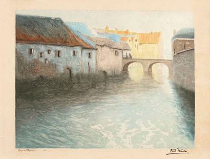 Frits THAULOW (1847-1906) 
Vieille fabrique. Eau-forte et aquatinte. 605 x 485. Impression...