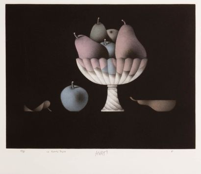 Mario AVATI (1921-2009) 
La Pomme bleue. 1981. Manière noire. 375 x 287. Impression...
