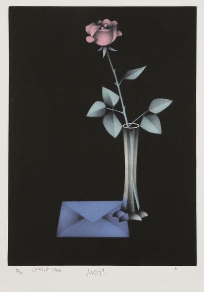 Mario AVATI (1921-2009) 
L'Enveloppe bleue. 1993. Manière noire. 260 x 356. Impression...
