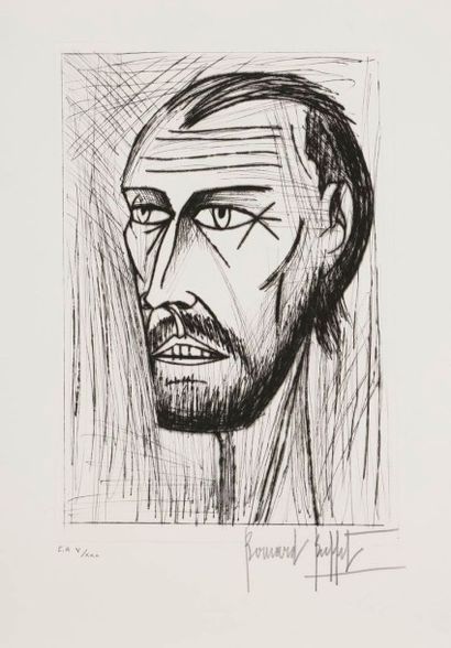 Bernard BUFFET (1928-1999) 
Portrait d'homme. Pointe sèche. 248 x 366. Parfaite épreuve...