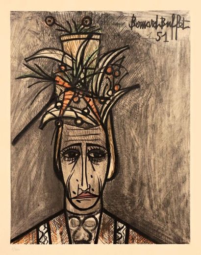 Bernard Buffet (1928-1999) (d'après) 
Tête au pot de fleurs. 1951. Offset. 430 x...