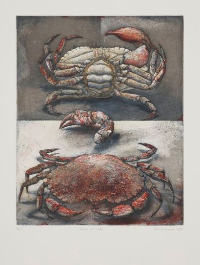 Érik DESMAZIÉRES (né en 1948) 
Étude de crabe. 1993. Eau-forte, aquatinte et roulette....
