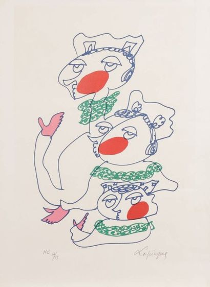 Charles Lapicque (1898-1988) (d'après) 
Trois personnages au nez rouge. Vers 1980....
